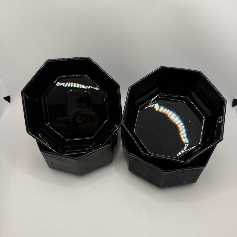 Vintage Set of 4 Arcoroc Black Octime Octogon Bowls Made in France Art Deco